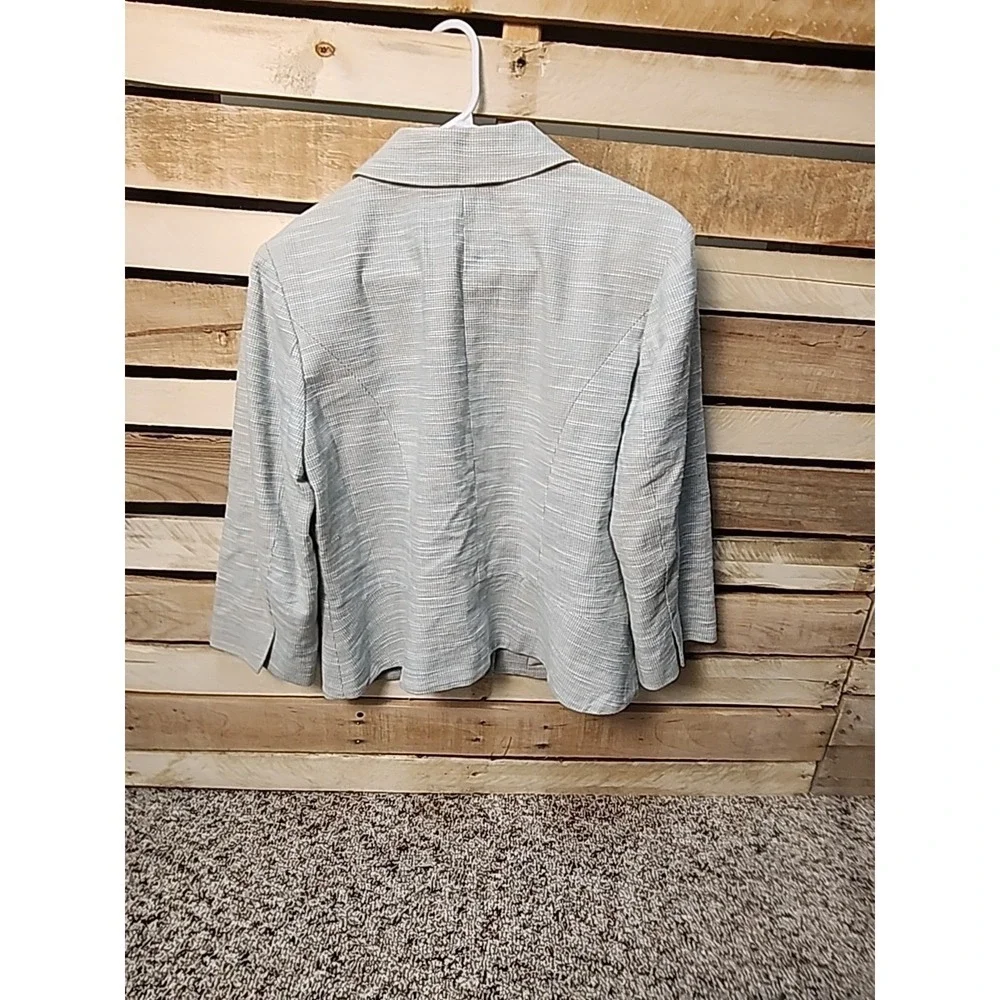 Pendleton Womens Cotton Linen Blend 3/4 Sleeve Green Blazer Jacket Size 14